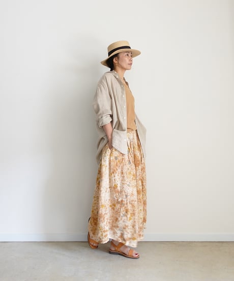 ichiAntiquités 800335  Natural dyed Linen Gather Skirt / 2 COLORS
