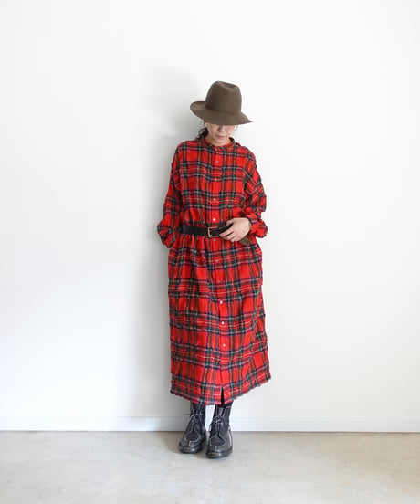 ichiAntiquités 1200325 Cotton Wool RED Tartan Dress / A : RED