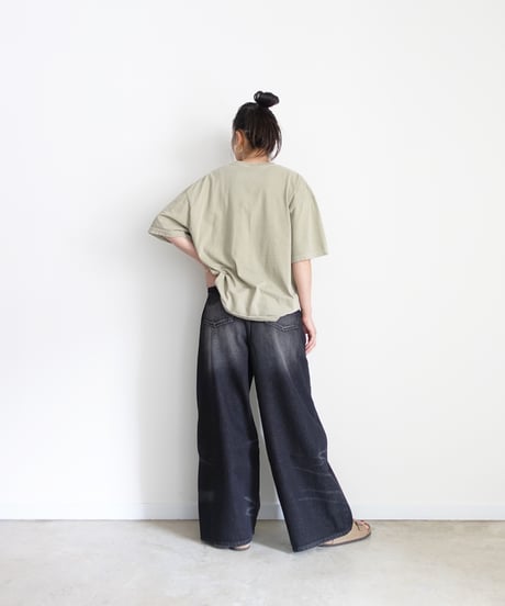 i c h i  230430  DENIM Wide Pants / D : BLACK・2 size