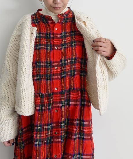 ichiAntiquités 1200325 Cotton Wool RED Tartan Dress / A : RED