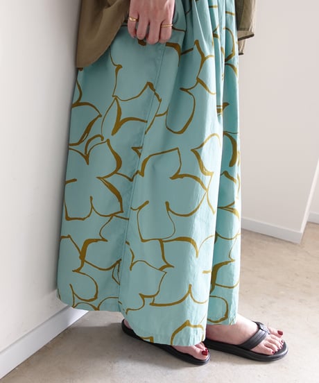 i c h i  251226  Flower Print Skirt / B : GREEN