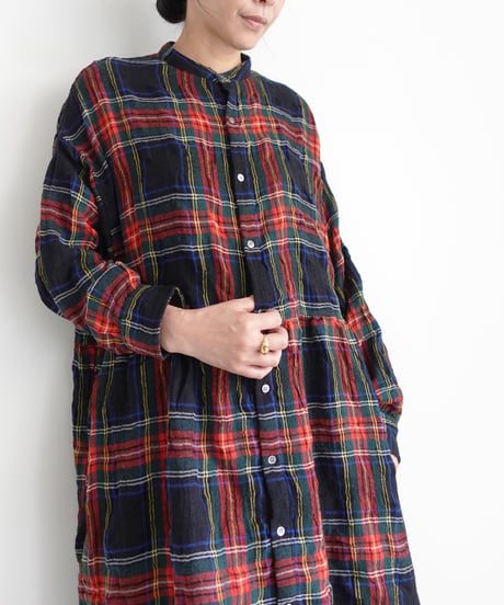 【ONLINE LIMITED】ichiAntiquités 1200325 Cotton Wool BLACK Tartan Dress / B : BLACK
