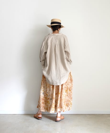 ichiAntiquités 800335  Natural dyed Linen Gather Skirt / 2 COLORS