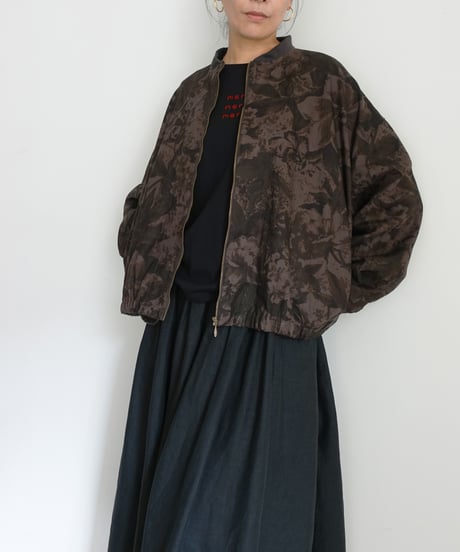 i c h i  260519 Flower Print Zip Blouson / C : BROWN