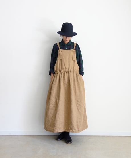 【 LIMITED COLLECTION 】Antiquités noir  1000411 Vintage Linen Apron Dress / A : BEIGE