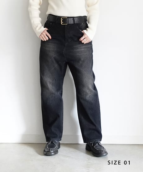 i c h i  241230 Denim Sarrouel Pants / D : BLACK・2 SIZE