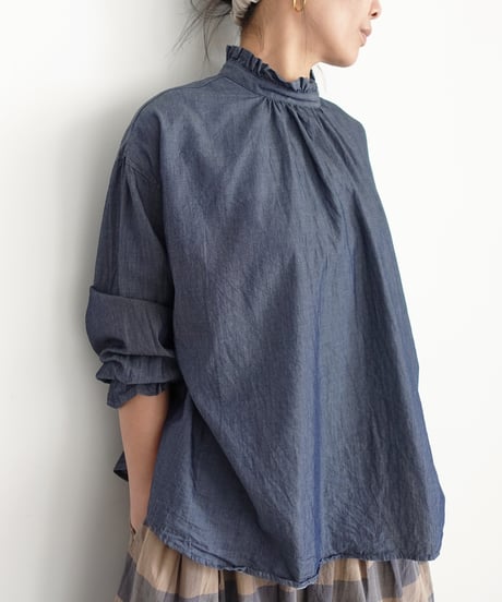 i c h i  260403 Denim 2way Frill Blouse / 2 COLORS