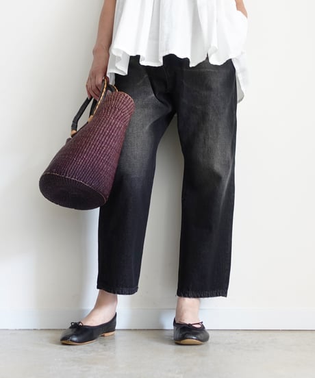 i c h i  241230 Denim Sarrouel Pants / D : BLACK・2 SIZE