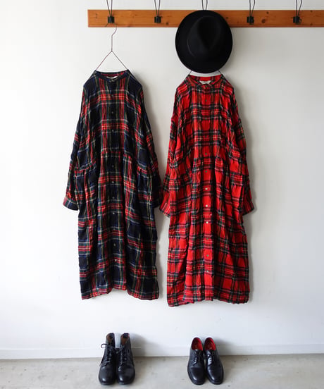 ichiAntiquités 1200325 Cotton Wool RED Tartan Dress / A : RED