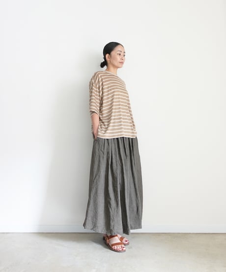 ichiAntiquités 1101147 Linen Border Loose T-shirt / 2 COLORS