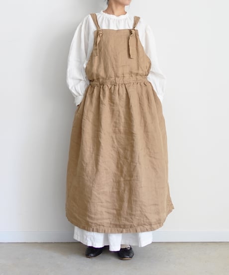 【 LIMITED COLLECTION 】Antiquités noir  1000411 Vintage Linen Apron Dress / A : BEIGE