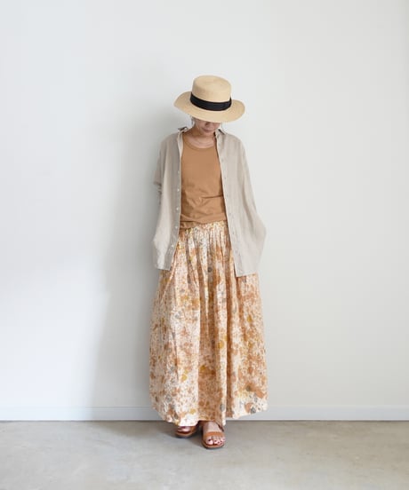 ichiAntiquités 800335  Natural dyed Linen Gather Skirt / 2 COLORS