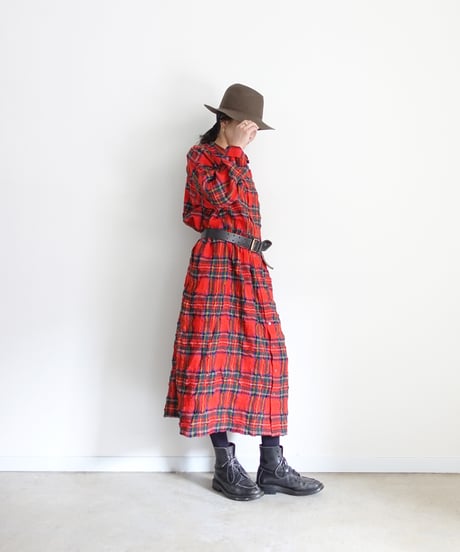 ichiAntiquités 1200325 Cotton Wool RED Tartan Dress / A : RED