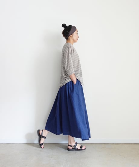 ichiAntiquités 1101147 Linen Border Loose T-shirt / 2 COLORS