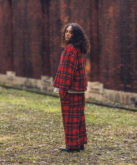ichiAntiquités  1200323 Cotton Wool RED Tartan Jacket / A : RED