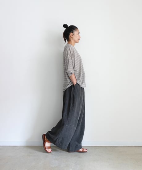 ichiAntiquités 1101147 Linen Border Loose T-shirt / 2 COLORS