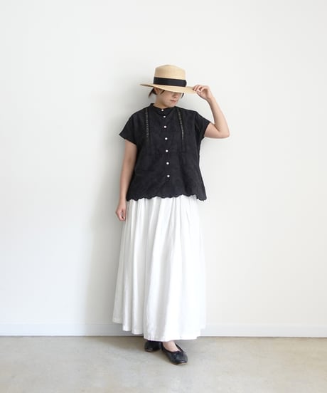 i c h i 251120  Cutwork Embroidery Band Collar Shirt / 3 COLORS