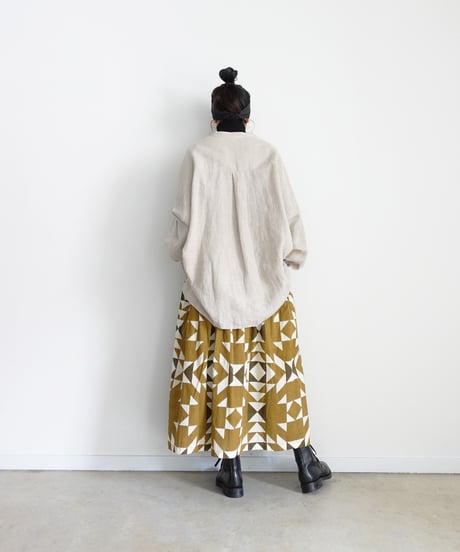 ichiAntiquités 1000943 INDIA Block Print Pin Tuck Skirt / A : KHAKI