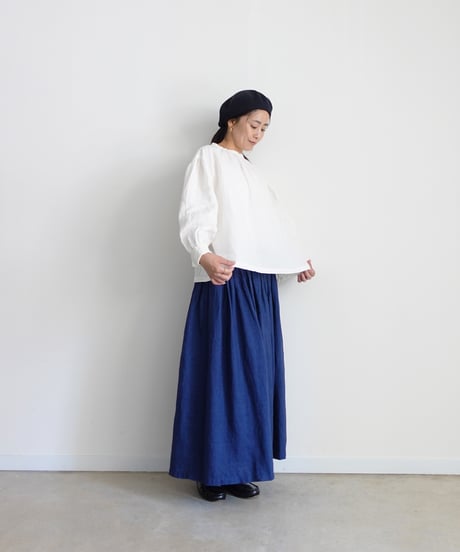 【 LIMITED COLLECTION 】Antiquités noir 800404  Linen Band Collar Blouse / D : WHITE