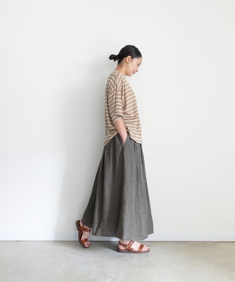 ichiAntiquités 1101147 Linen Border Loose T-shirt / 2 COLORS