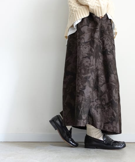 i c h i  260520 Cotton Linen Flower Print Skirt / C : BROWN
