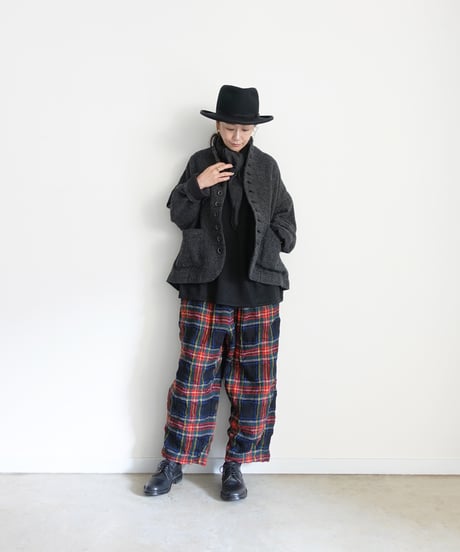 【ONLINE LIMITED】ichiAntiquités  1200324 Cotton Wool BLACK Tartan Relax Pants / B : BLACK