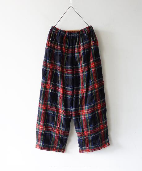 【ONLINE LIMITED】ichiAntiquités  1200324 Cotton Wool BLACK Tartan Relax Pants / B : BLACK