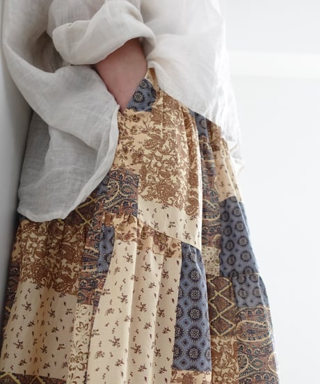 i c h i 241135 Vintage Patchwork Print Skirt / A : Vintage Patchwork