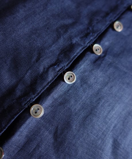 ichiAntiquités 1101111 Linen Canvas V neck Shirt / C : NAVY