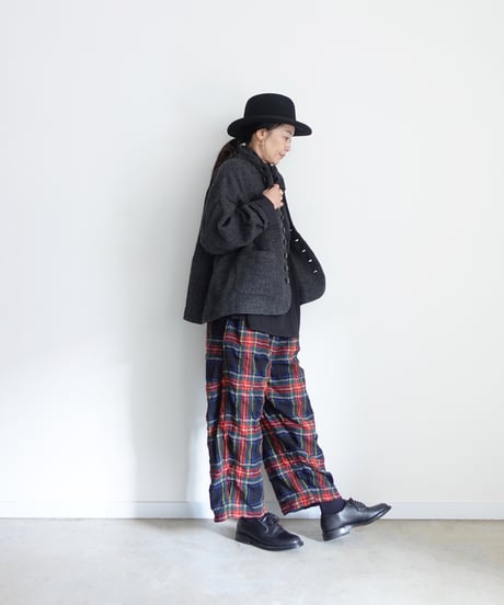【ONLINE LIMITED】ichiAntiquités  1200324 Cotton Wool BLACK Tartan Relax Pants / B : BLACK
