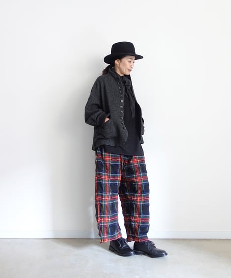 【ONLINE LIMITED】ichiAntiquités  1200324 Cotton Wool BLACK Tartan Relax Pants / B : BLACK