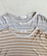 ichiAntiquités 1101147 Linen Border Loose T-shirt / 2 COLORS