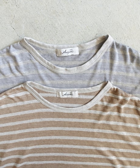 ichiAntiquités 1101147 Linen Border Loose T-shirt / 2 COLORS