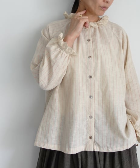 ichiAntiquités 1200315 Pin Stripe 2way Frill Shirt / 2 COLORS