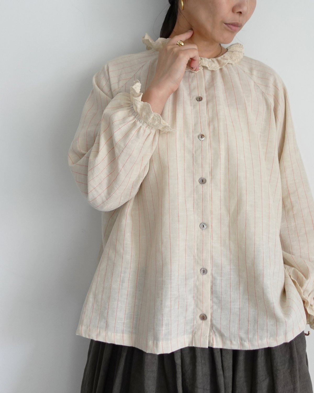 ichiAntiquités 1200315 Pin Stripe 2way Frill Sh