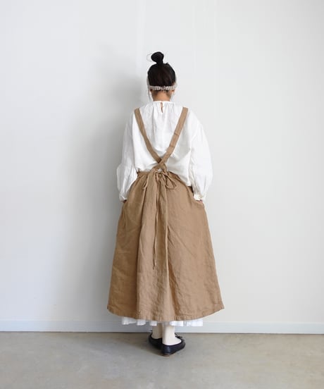【 LIMITED COLLECTION 】Antiquités noir  1000411 Vintage Linen Apron Dress / A : BEIGE
