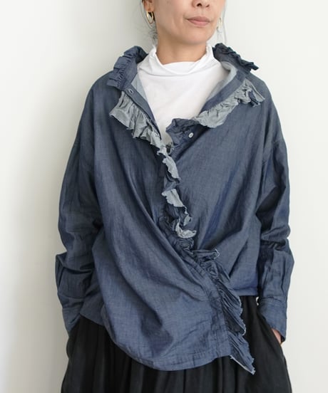 i c h i  260404 Denim 2way Frill Shirt / 2 COLORS