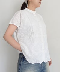 i c h i 251120  Cutwork Embroidery Band Collar Shirt / 3 COLORS