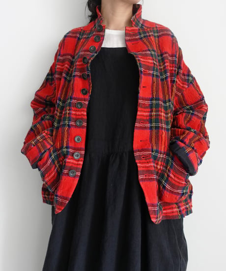 ichiAntiquités  1200323 Cotton Wool RED Tartan Jacket / A : RED