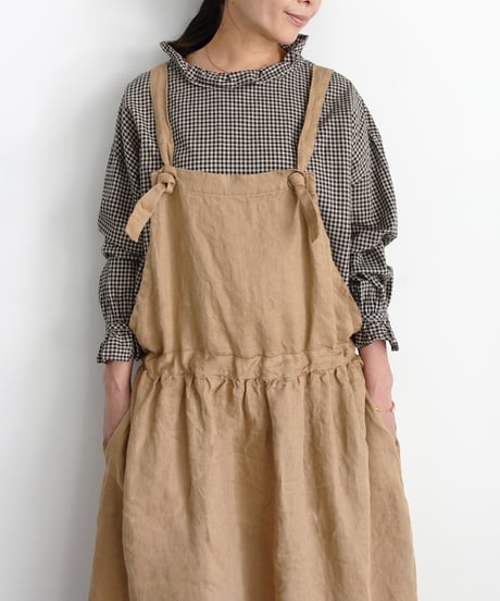 【 LIMITED COLLECTION 】Antiquités noir  1000411 Vintage Linen Apron Dress / A : BEIGE