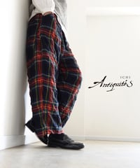 【ONLINE LIMITED】ichiAntiquités  1200324 Cotton Wool BLACK Tartan Relax Pants / B : BLACK