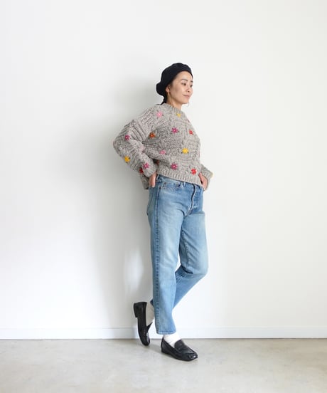 ichiAntiquités 1100364 PERU Hand Knit Flower Pullover / 2 COLORS