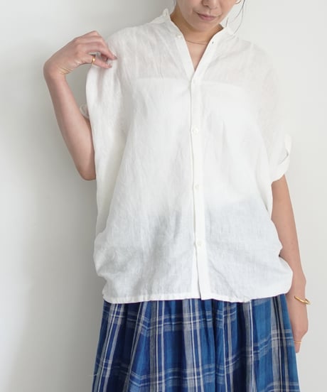 ichiAntiquités 1001133 Linen French sleeve Shirt / A : WHITE