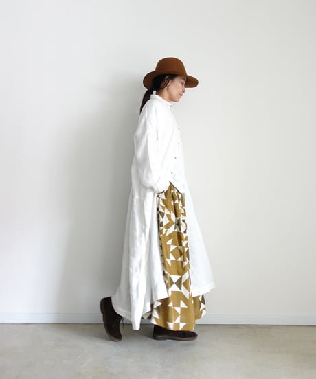 ichiAntiquités 1000943 INDIA Block Print Pin Tuck Skirt / A : KHAKI