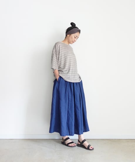 ichiAntiquités 1101147 Linen Border Loose T-shirt / 2 COLORS