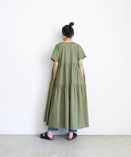 i c h i 260107 Cotton Broadcloth Tiered Dress / D : OLIVE