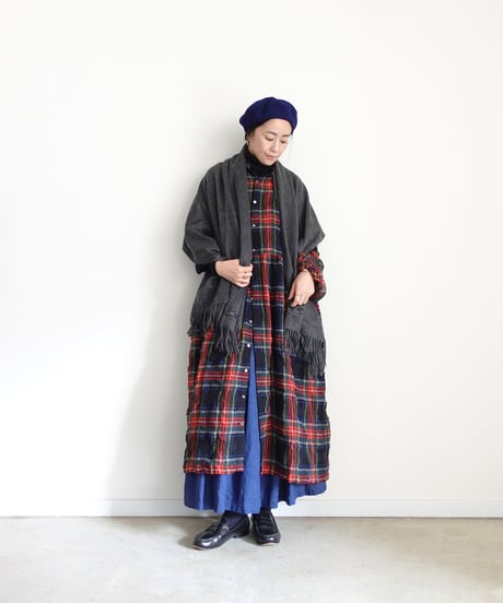 【ONLINE LIMITED】ichiAntiquités 1200325 Cotton Wool BLACK Tartan Dress / B : BLACK