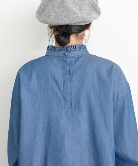 i c h i  260403 Denim 2way Frill Blouse / 2 COLORS
