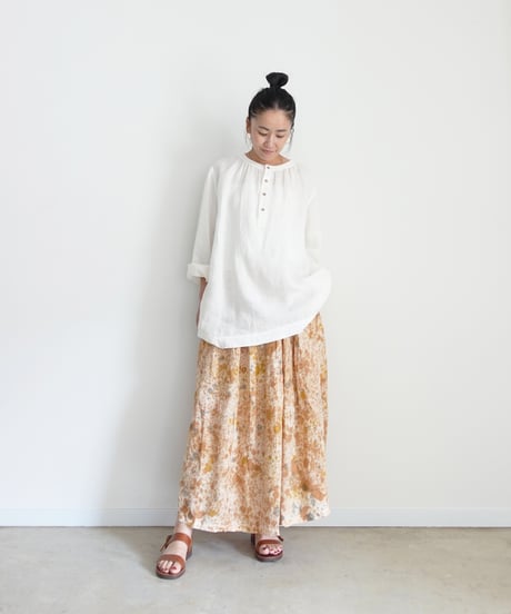 ichiAntiquités 800335  Natural dyed Linen Gather Skirt / 2 COLORS