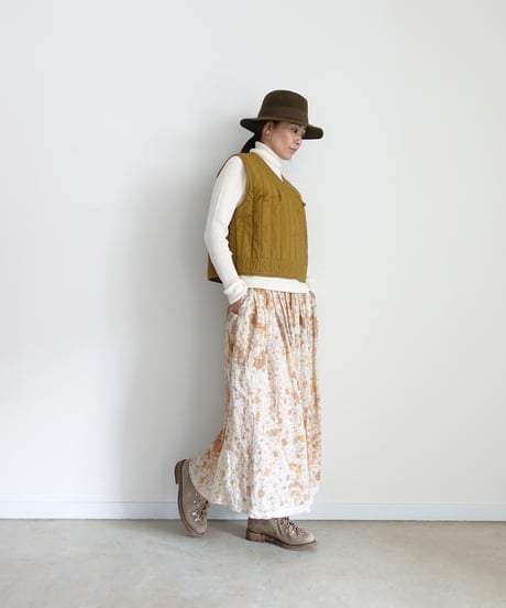 ichiAntiquités 1000941 INDIA Block Print Quilt Vest / A : KHAKI